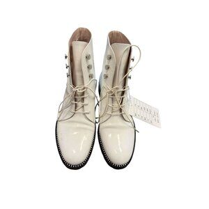 Christian Dior White Leather Lace-Up Ankle Boots With Studded Soles Women